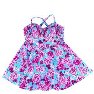 Torrid Women Pink Floral Swim Dress Size 1 (US 14/16/1X) Beach Vacation Resort